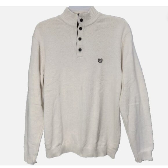 Chaps Men’s XXL Cotton Mock Neck Sweater Cream Elbow Patches Button Pullover - Picture 1 of 11